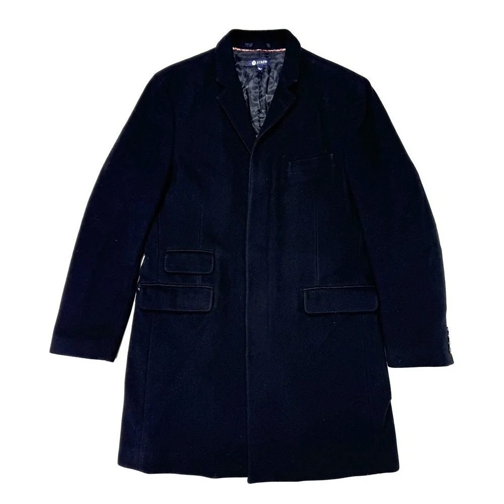 J Crew Mayfair Topcoat Mens Large Black Wool Cashmere Quilted Overcoat 17935 L